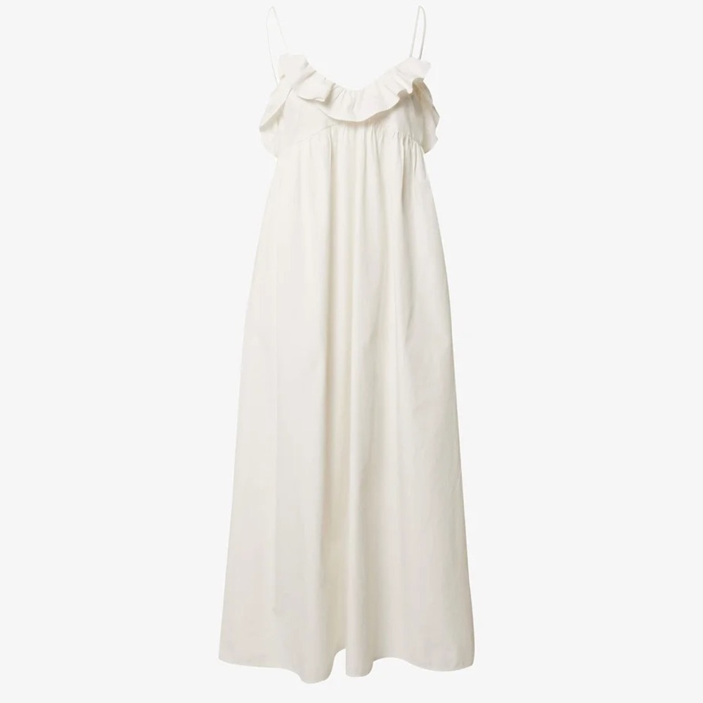 Elegant White Midi Dress Ruffle Detail Bridal Engagement Bachelorette Vacation